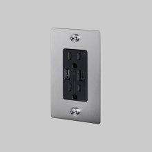 Buster and Punch NSK-073412 - 1G DUPLEX OUTLET / USB A + C / CROSS / WITH LOGO / STEEL