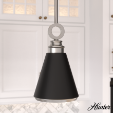 Hunter 19443 - Hunter Klein Brushed Nickel and Flat Matte Black 1 Light Mini Pendant Ceiling Light Fixture