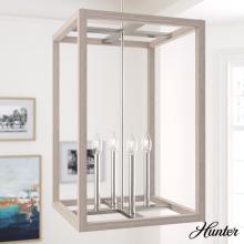 Hunter 19695 - Hunter Squire Manor Brushed Nickel and Bleached Wood 4 Light Pendant Ceiling Light Fixture