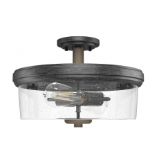 Hunter 19486 - Hunter River Mill Rustic Iron and French Oak with Seeded Glass 2 Light Flush Mount Ceiling Light Fix