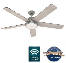 Hunter 59486 - Hunter 60 inch Wi-Fi Romulus Matte Silver Ceiling Fan with LED Light Kit and Handheld Remote