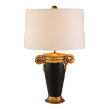 Lucas McKearn ta1150 - Gallier Table Lamp in Black and Distressed Gold White Fabric Shade