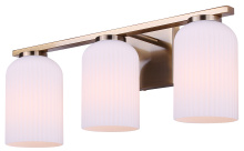 Canarm IVL1241A03GD - BRAM 3 Lt Vanity Fixture, Gold Finish with Ribbed Opal Glass, 60W Type A