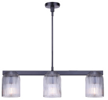Canarm ICH1243A03BK - RENZO 3 Lt Chain Chandelier, Matte Black with Clear Ribbed Glass