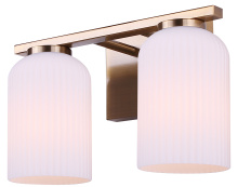 Canarm IVL1241A02GD - BRAM 2 Lt Vanity Fixture, Gold Finish with Ribbed Opal Glass, 60W Type A