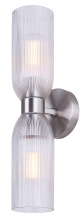 Canarm IWF1252A02BN - Omarion 2-Light Wall Fixture, Brushed Nickel Finish with Clear Ribbed Glass, Easy Connect Included